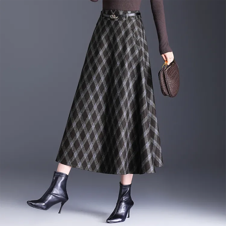 典雅大方高端时髦洋气格子大摆裙2025秋冬新款高腰显瘦百搭半身裙