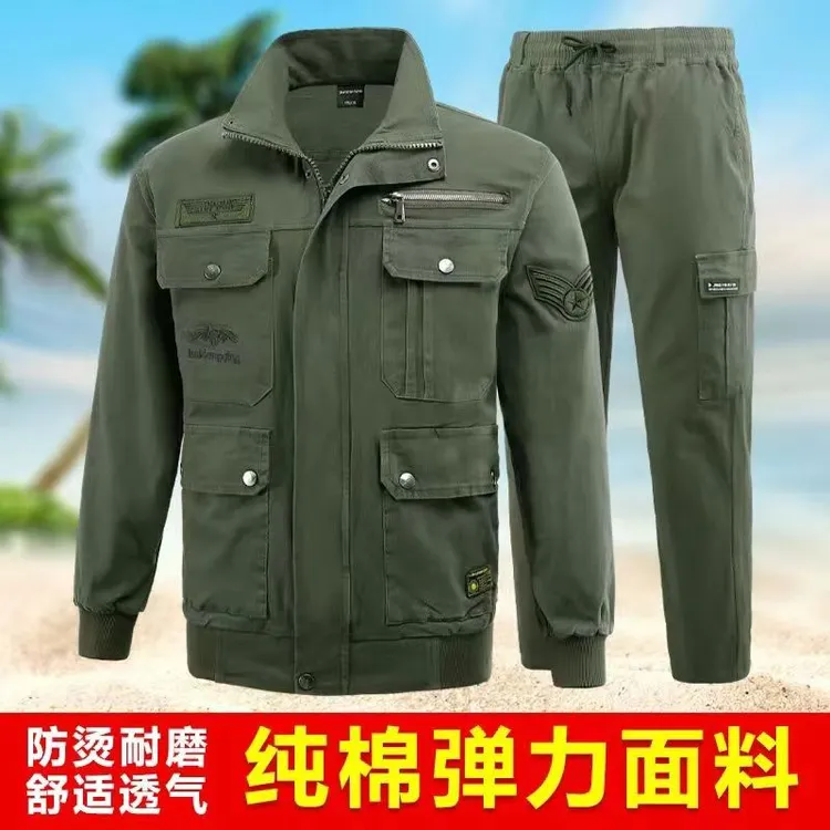 秋冬新款长袖军绿色工作服套装棉耐脏劳保防烫电焊工工作服男装