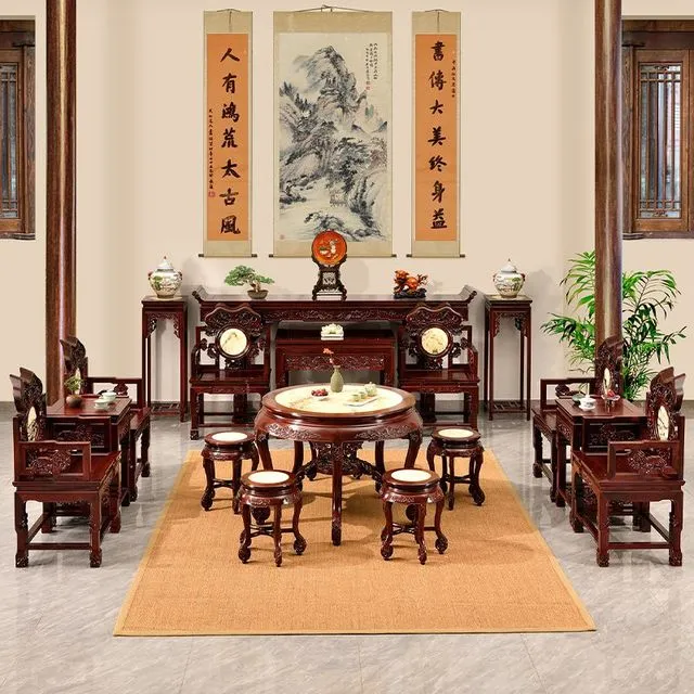 林氐家具酸枝木灵芝中堂四件套条案仿古太师椅古典八仙桌苏式红木