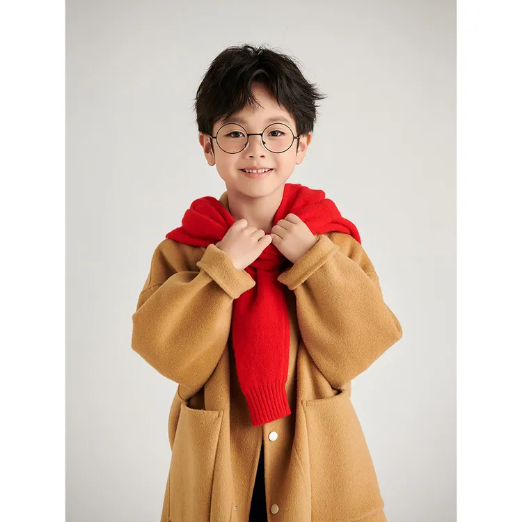 女童双面羊绒大衣秋冬新款男童100纯羊毛加厚中长款儿童毛呢外套