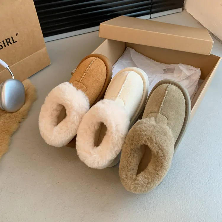 新款冬季防滑短靴雪地靴外穿加绒加厚棉鞋阔腿裤必备鞋厚底毛毛鞋