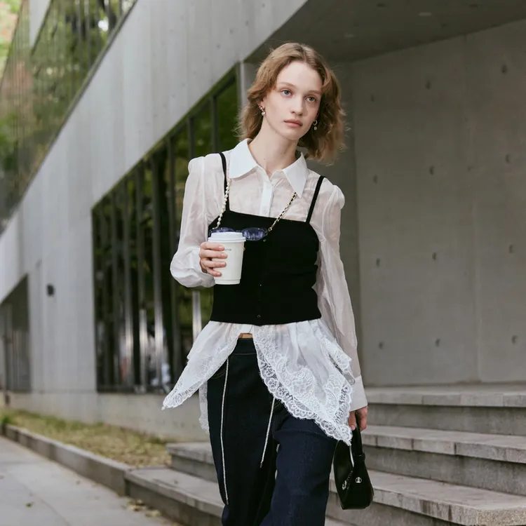 REVAN芮范不规则蕾丝下摆毛衫吊带衬衫RL10902350