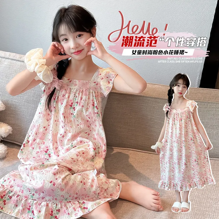 2025夏季薄款女童新款睡衣公主无袖睡裙中大童女孩家居服裙子