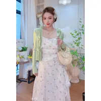 【薄荷鸢尾】Mai Mai◆2025夏设计感碎花连衣裙针织上衣套装女