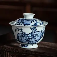 【钟家窑】青花寿桃盖碗二才