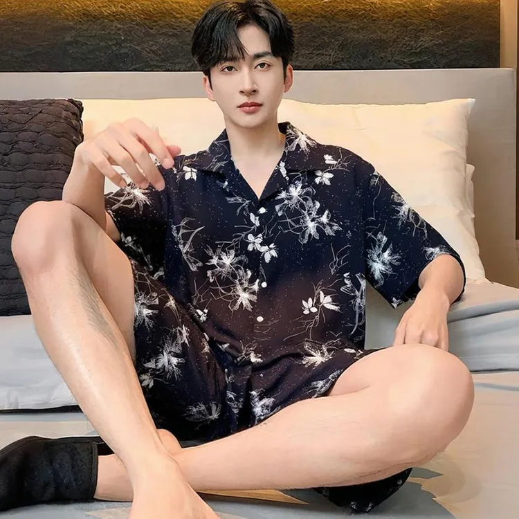 睡衣夏季男款短袖短裤凉感冰丝空调服2025新款大码学生家居服套装