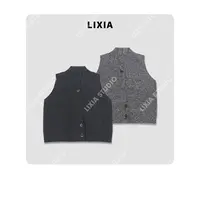 LIXIA【舒适主义】极简风潮流斜纽扣设计感纯羊毛V领针织马甲-D9370