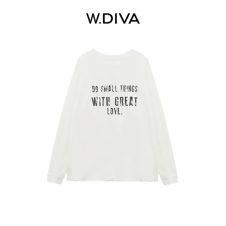 W.Diva【十七岁】慵懒圆领字母印花长袖T恤纯欲慵懒风女装51T081407