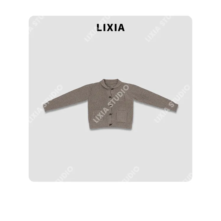 LIXIA【格调人生】休闲简约慵懒感羊毛尼龙混纺翻领开衫毛衣-D10129