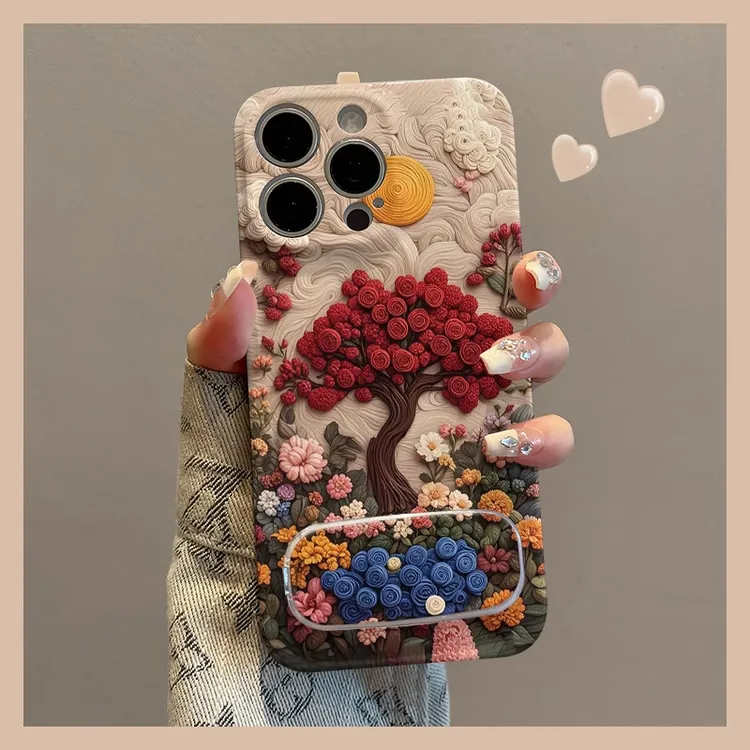 油画红色玫瑰支架适用苹果16手机壳华为新款vivo小米15oppo菲林壳