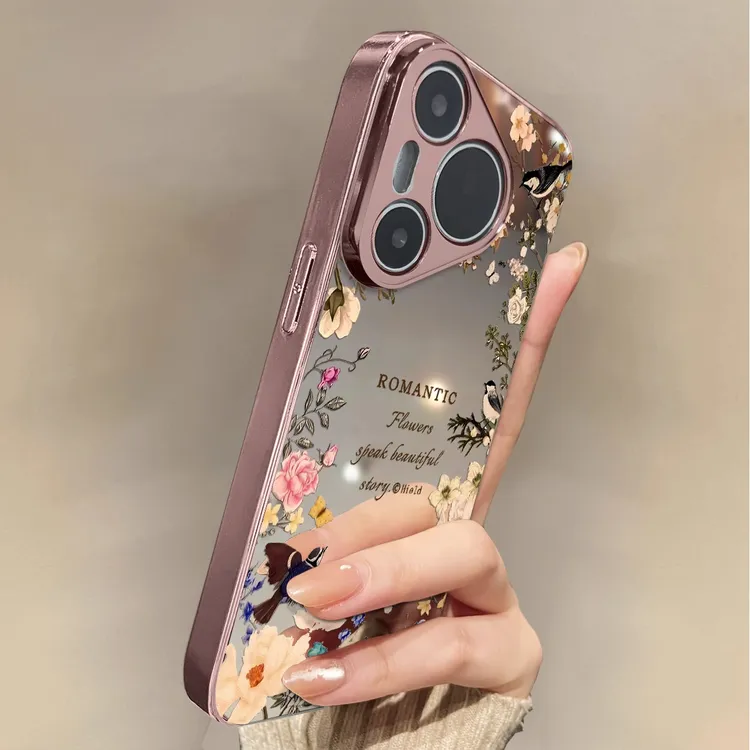 适用于华为pura80pro+手机壳鸟语蝶阵电镀镜面p70外硅胶全包防摔