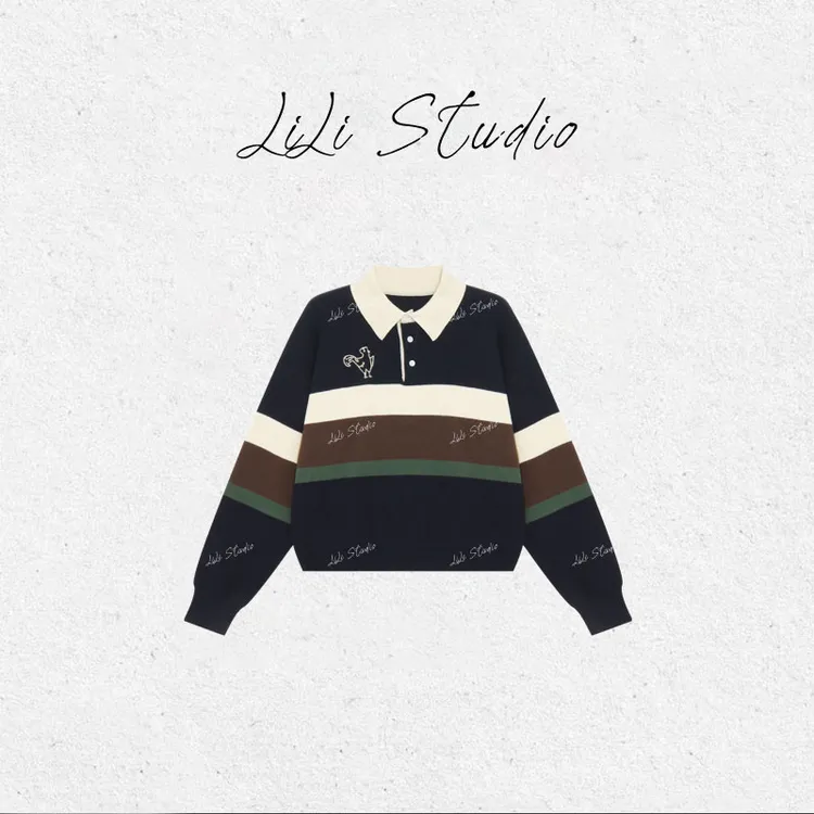 PCNY丨不理理「林野叠浪」宽松撞色条纹翻领针织毛衣