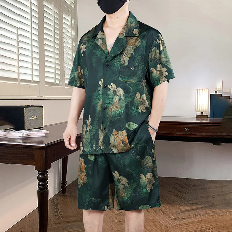 中国风夏天男款加肥加大码薄款套装夏季宽松胖子潮流时尚一整套
