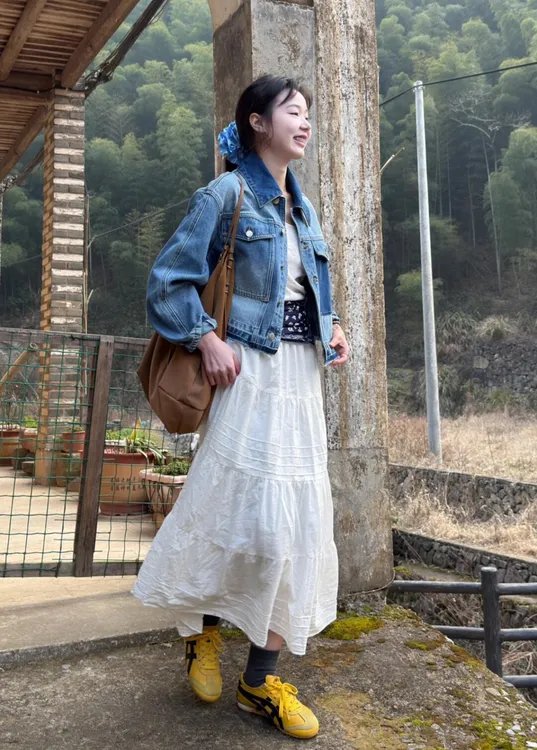 2025春季新美式复古洗水短款翻领牛仔外套背心内搭半身裙三件套