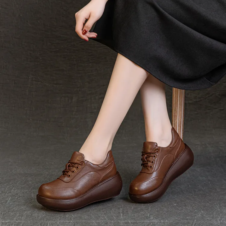 流光风秋季新款厚底小皮鞋乐福妈妈鞋软底舒适单鞋中老年防滑2059商品图