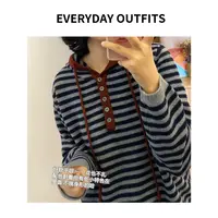 RIDA. 复古条纹连帽毛衣5K05显瘦连帽慵懒风秋冬百搭 8087