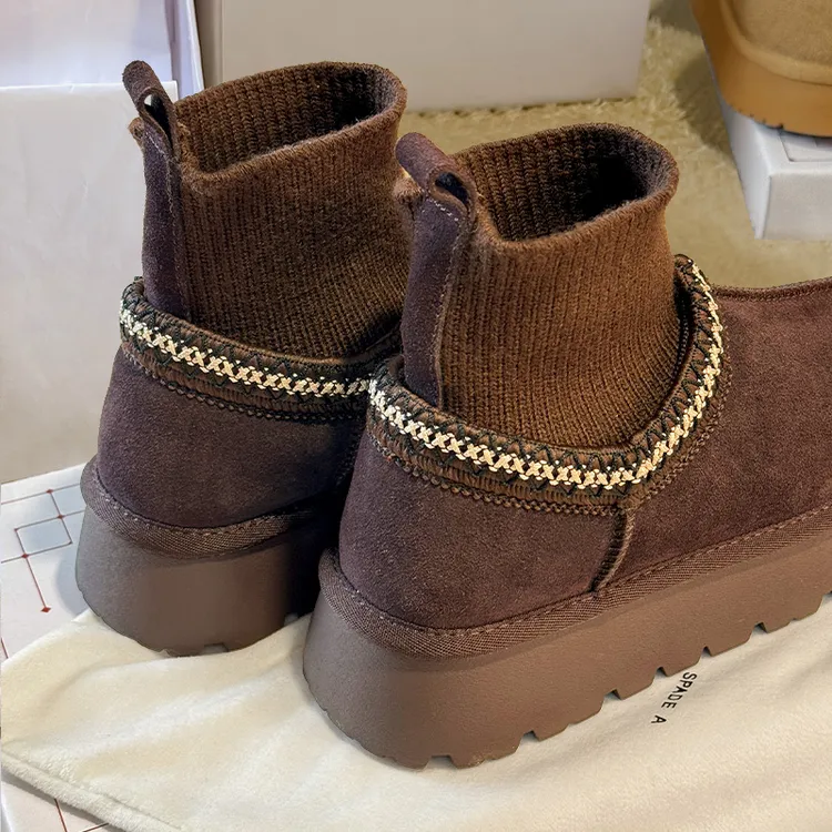 官方正品塔茨乐福袜筒雪地靴女款冬季加绒民族风懒人一脚蹬毛毛鞋