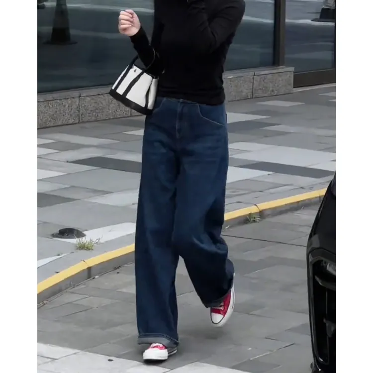 牛仔裤女士2025年秋季新款裤子显瘦高腰时尚小个子宽松阔腿裤蓝色