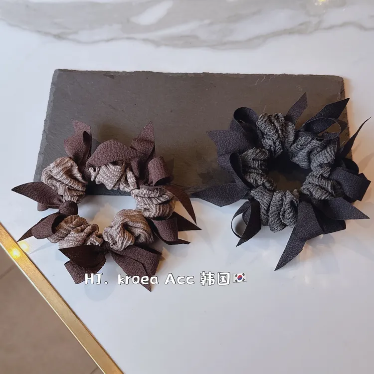 雨妍Oni韩国东大门手工编织蝴蝶结小香风皱皱棉发圈不缠发发饰