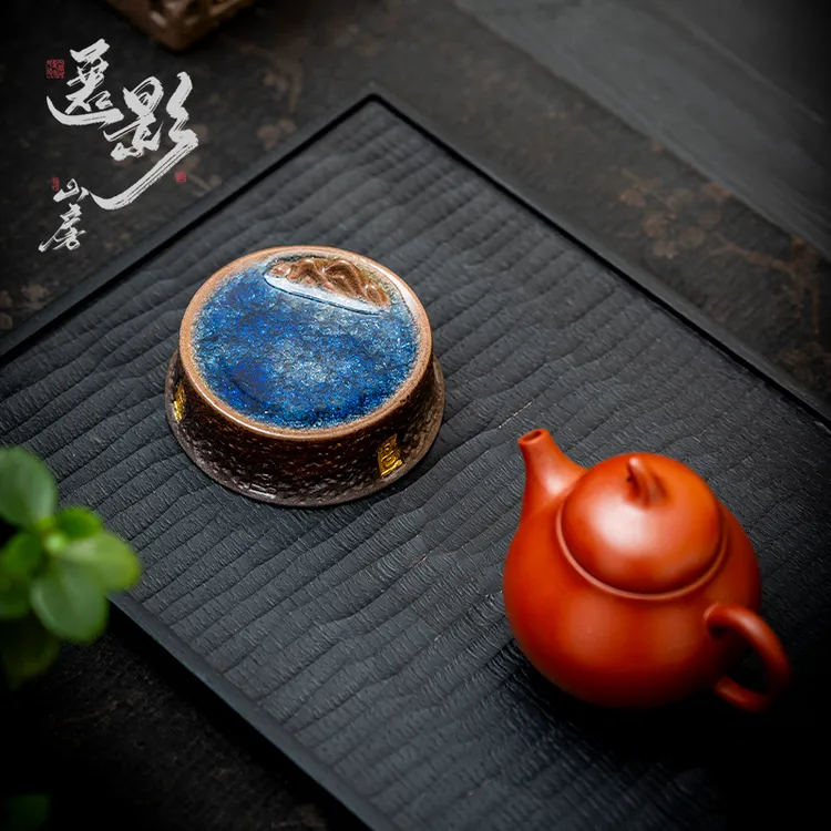 新品中式禅意观山盖置结晶釉实心盖置紫砂壶盖托杯垫杯托茶道配件