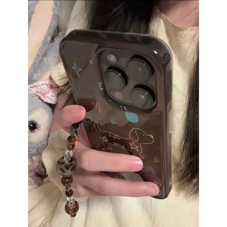 美拉德色系线条小狗适用iPhone17promax手机壳苹果16Pro少女15/14