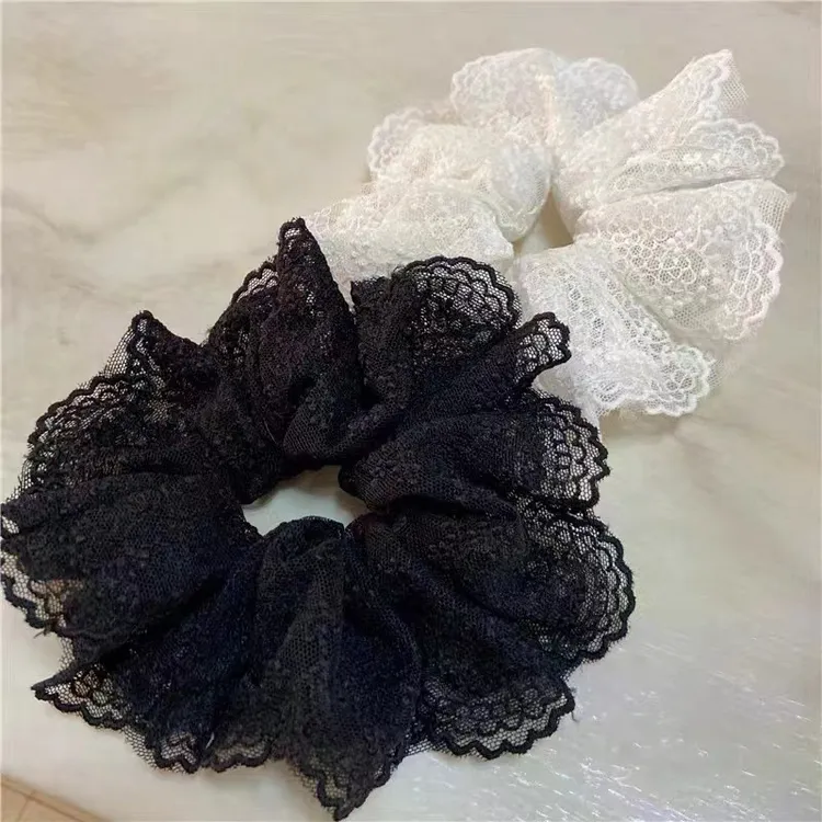 世雅~法式复古蕾丝花边大号大肠发圈气质网纱甜美芭蕾风发绳头绳