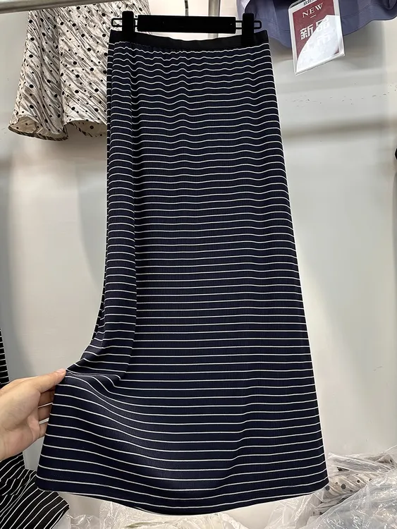 慵懒感条纹撞色休闲长裙女夏季新款韩版气质高腰显瘦百搭半身裙