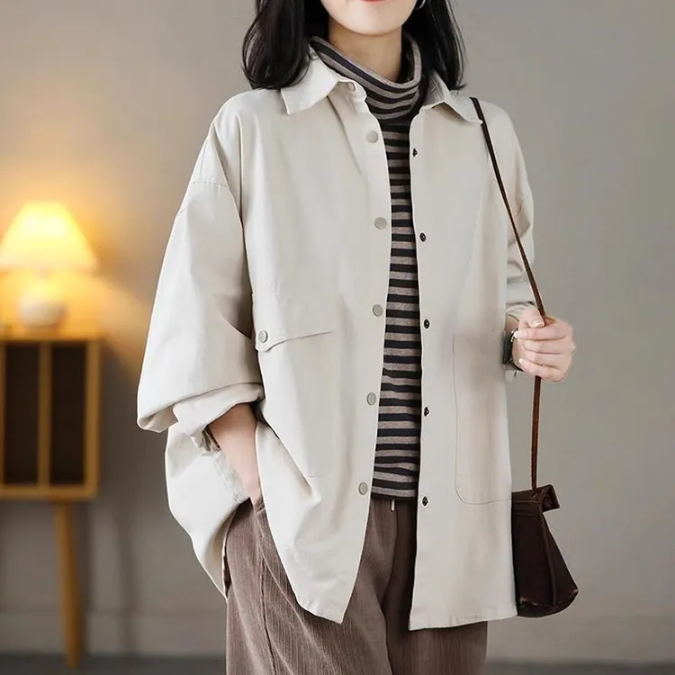 秋季2025年新款韩版大码工装衬衫外套女宽松显瘦休闲长袖衬衣开衫