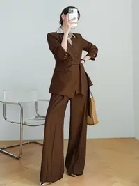8803高端大码老钱风西装套装女秋季松弛感通勤气质西服长裤两件套