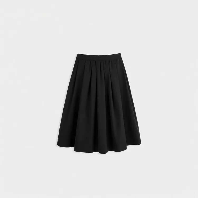 『PEACHZHOU』压褶纯色遮胯半身裙简约休闲松紧腰通勤百搭松驰A字裙