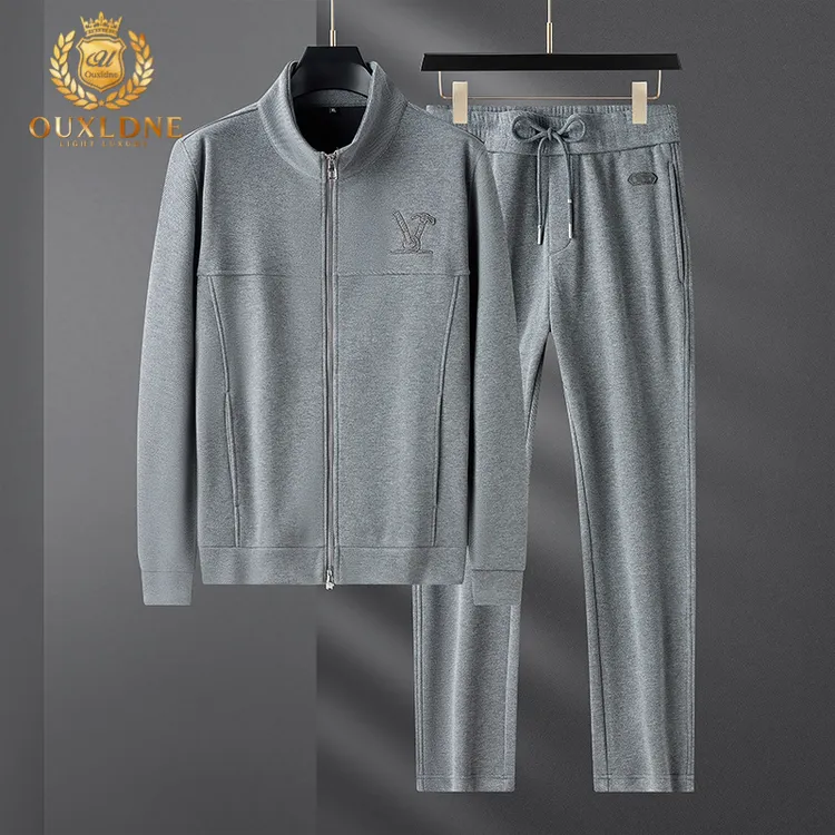 OUXLDNE立领夹克套装冬季新款男休闲两件套轻奢痞帅潮流男装一套