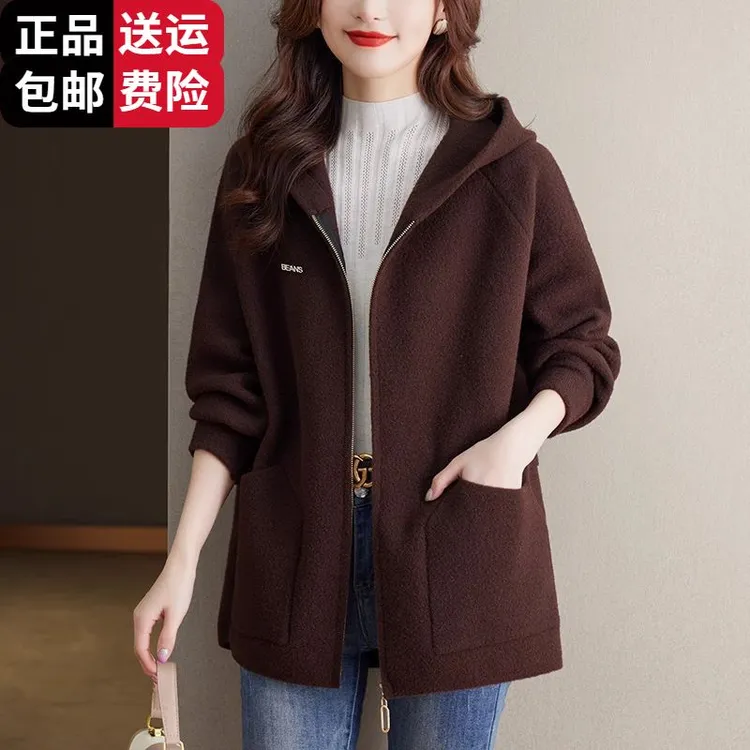 200斤大码女装秋装加厚外套年新款洋气显瘦胖mm连帽毛呢开衫