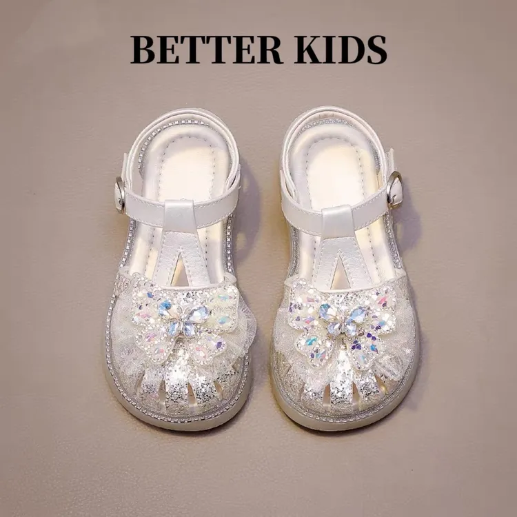 BETTER KIDS/女童爱莎凉鞋2025新款夏季软底水晶蝴蝶包头公主鞋