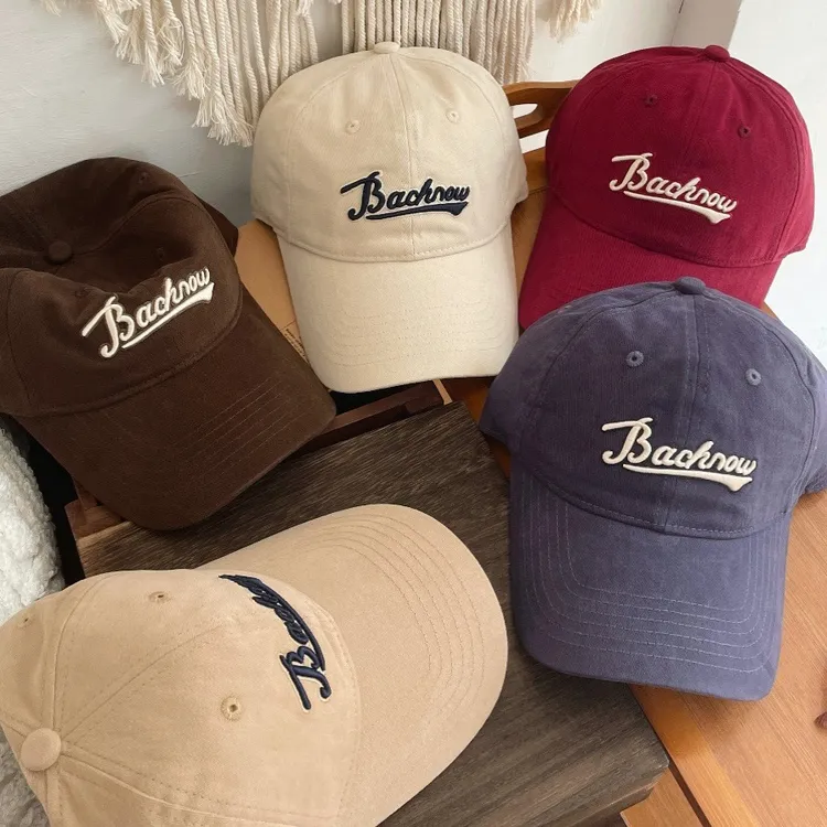 韩秋冬新款字母软顶棒球帽男女鸭舌帽复古磨毛品质情侣显脸小百搭