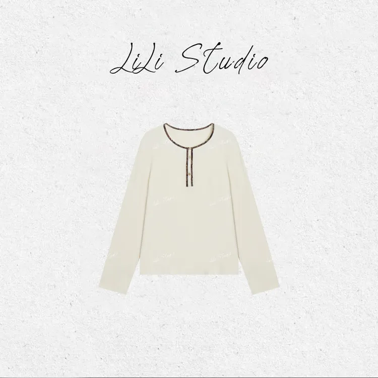 PCNY丨不理理「月澜饰语」慵懒舒适百搭撞色圆领长袖T恤