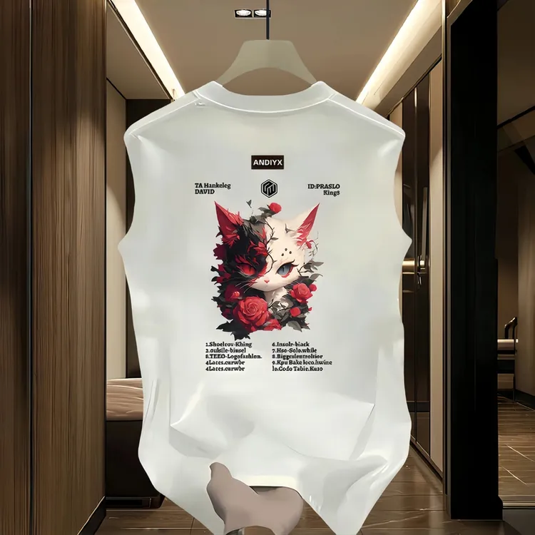 夏季男士背心马甲外穿坎肩重磅纯棉印花潮流运动健身宽松无袖T恤