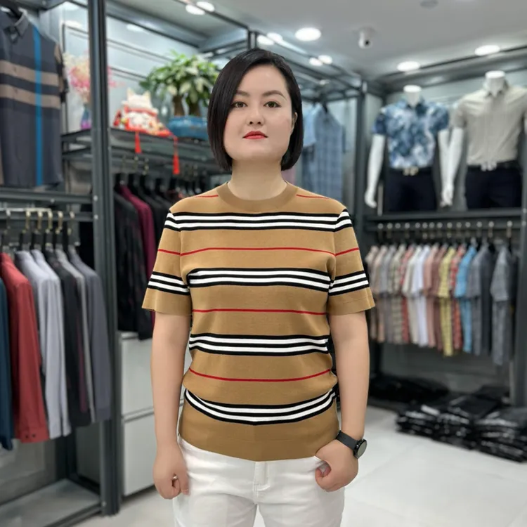 卡尔皮诺9538免烫短袖秋季薄款圆领针织衫毛衣显瘦百搭休闲高品质