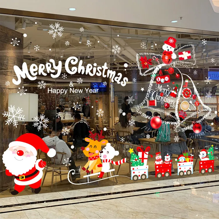 元旦圣诞节装饰品静电贴纸圣诞树雪花场景布置店铺橱窗贴玻璃门贴