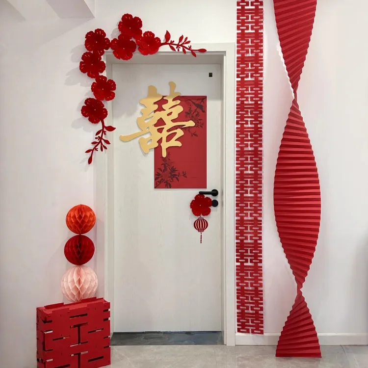 结婚房门喜字贴婚房布置氛围感装饰品新款静电贴免胶自粘中式