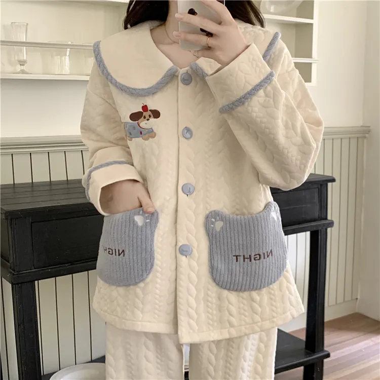 空气棉夹层睡衣女款春秋冬季长袖卡通加厚2025年新款秋冬款家居服