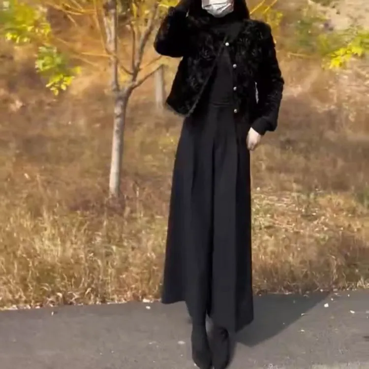 秋冬新款轻奢简约短款外套宽松阔腿裤显瘦女