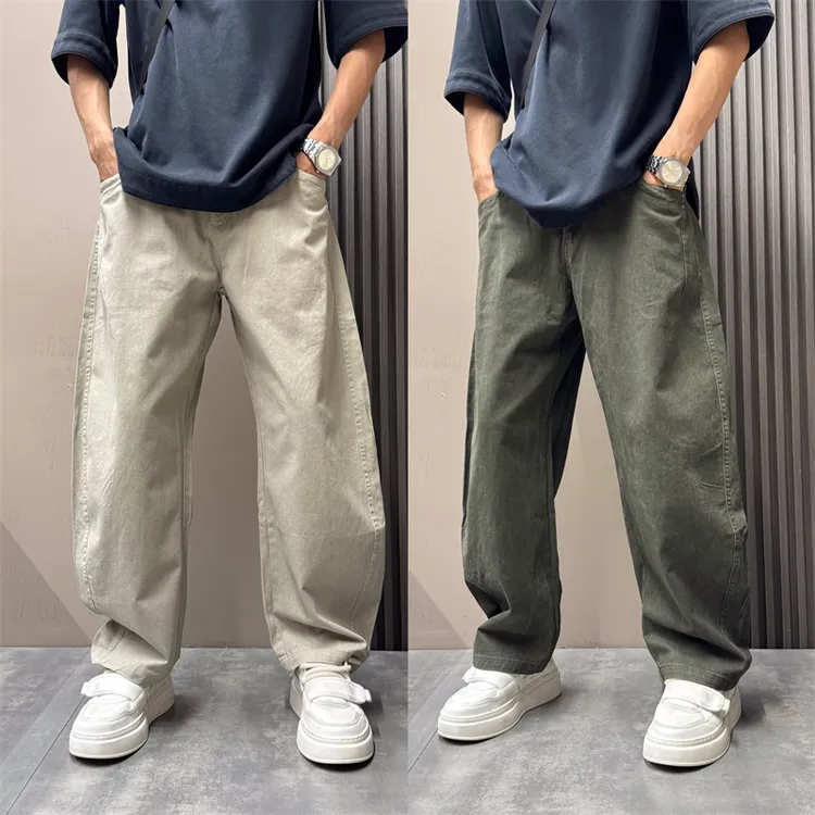 秋季新款痞帅宽松直筒纯色美式复古休闲裤男士青年美式潮流长裤子