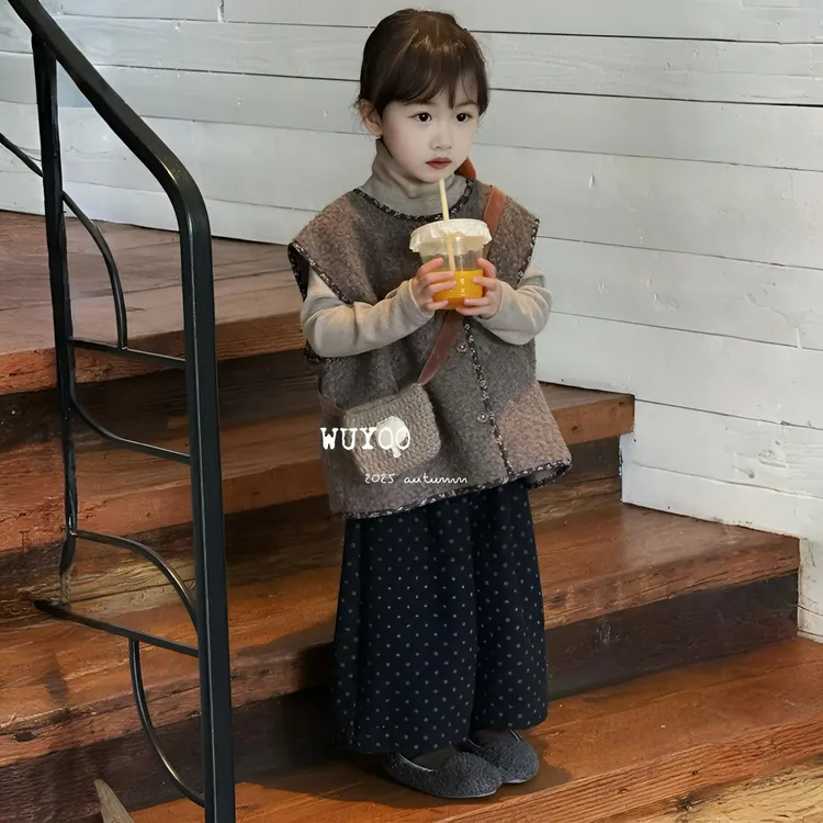 女童秋冬装套装儿童衣服羊羔毛马甲外套小女孩高领打底衫三件套潮