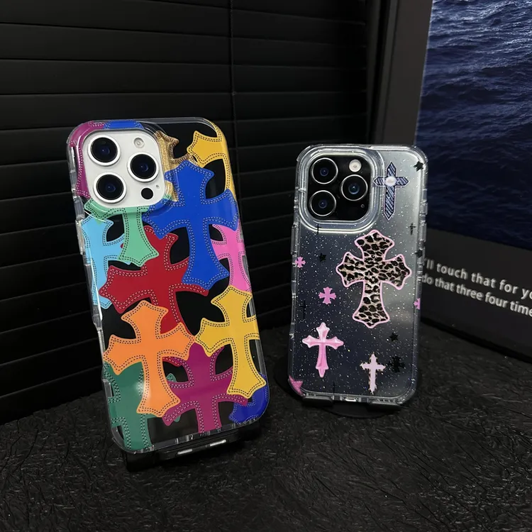 欧美风十字架潮牌适用苹果iphone16151413promax高级感透明手机壳