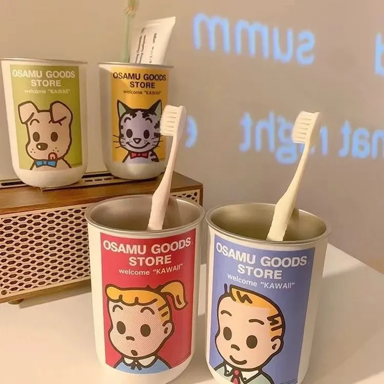可爱情侣漱口杯轻奢高端不锈钢家用牙刷杯学生旅行便携带洗漱水杯