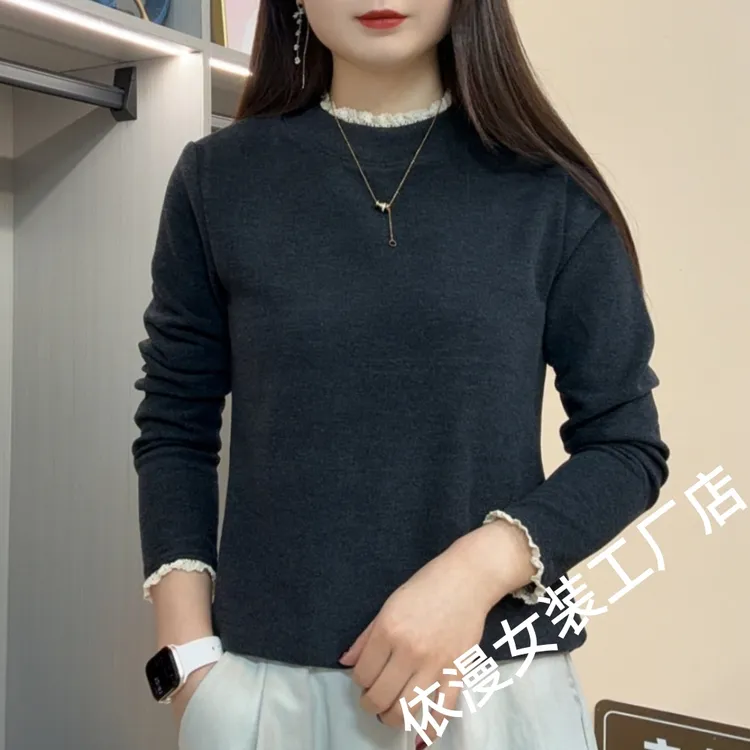 秋冬新款加厚双面绒打底衫圆领长袖时尚百搭显瘦宽松遮肉洋气上衣