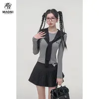 清-毛妮【私藏慵懒】配披肩刺绣短袖T恤女早秋上衣L2130