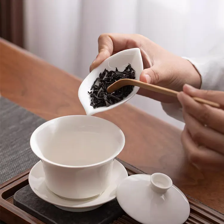 羊脂玉白瓷茶荷功夫茶具赏茶醒茶禅意投茶器创意茶道用具零配件