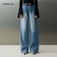 Chuji出迹前口袋直筒牛仔裤女 摩登层次感 秋冬新款裤子E2M2720K