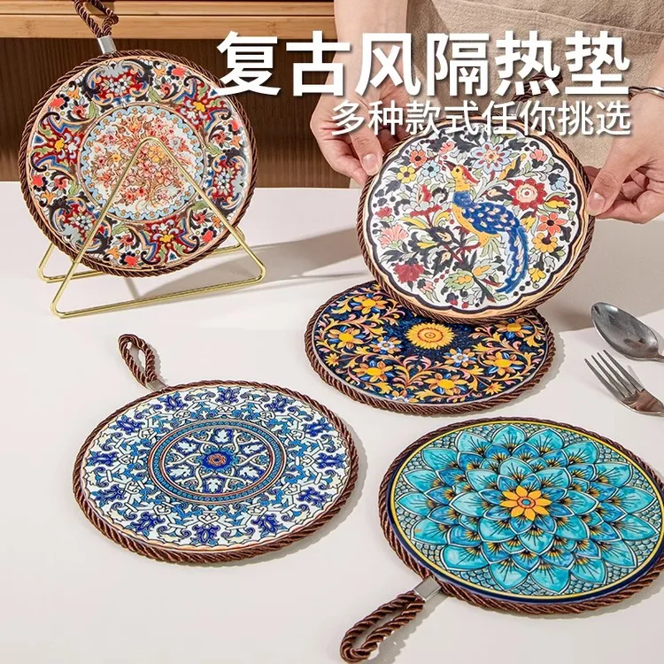 复古隔热垫耐高温砂锅防烫垫珐琅锅垫子陶瓷新中式餐桌防滑
